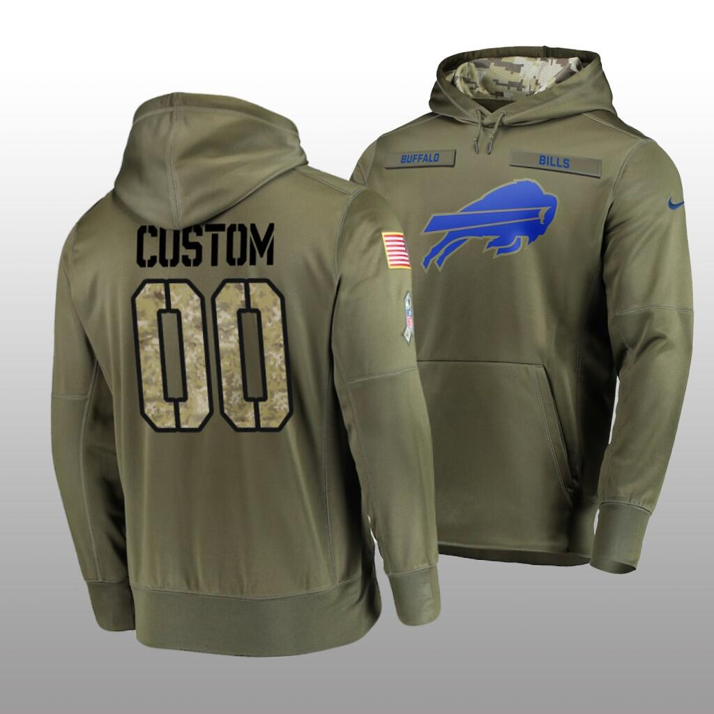 Men's Buffalo Bills Customized Olive Salute to Service Sideline Therma Performance Pullover Hoodie
